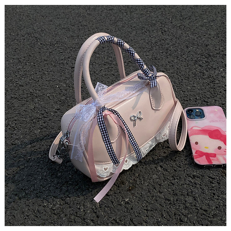 Y2K PU Leather Handbags: Sweet Lace & Bowknot Kawaii Shoulder Bag for Women