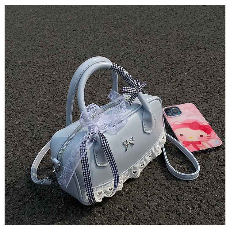 Y2K PU Leather Handbags: Sweet Lace & Bowknot Kawaii Shoulder Bag for Women