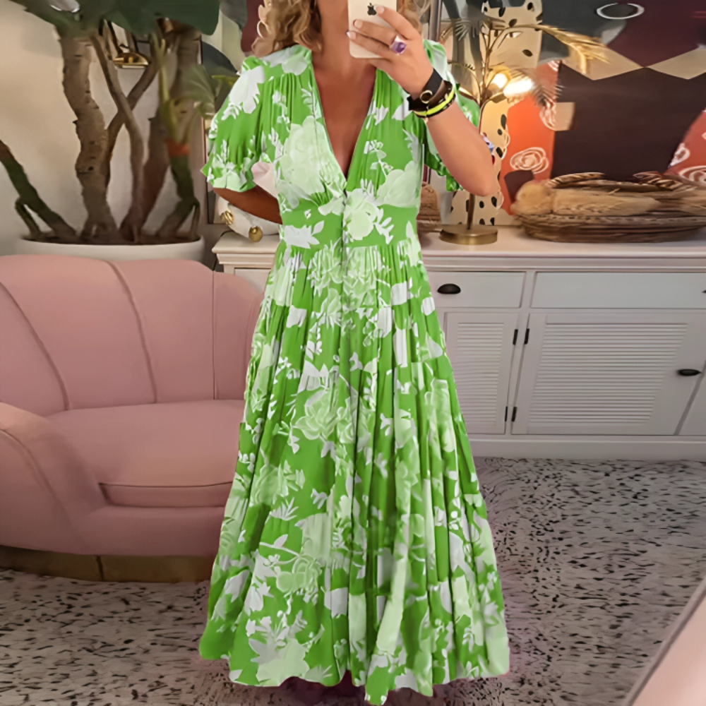 Popular Short Sleeve Print Maxi Dress