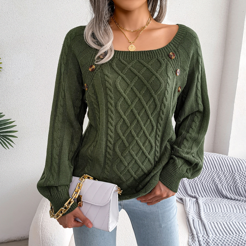 Cable Knit Button Detail Sweater