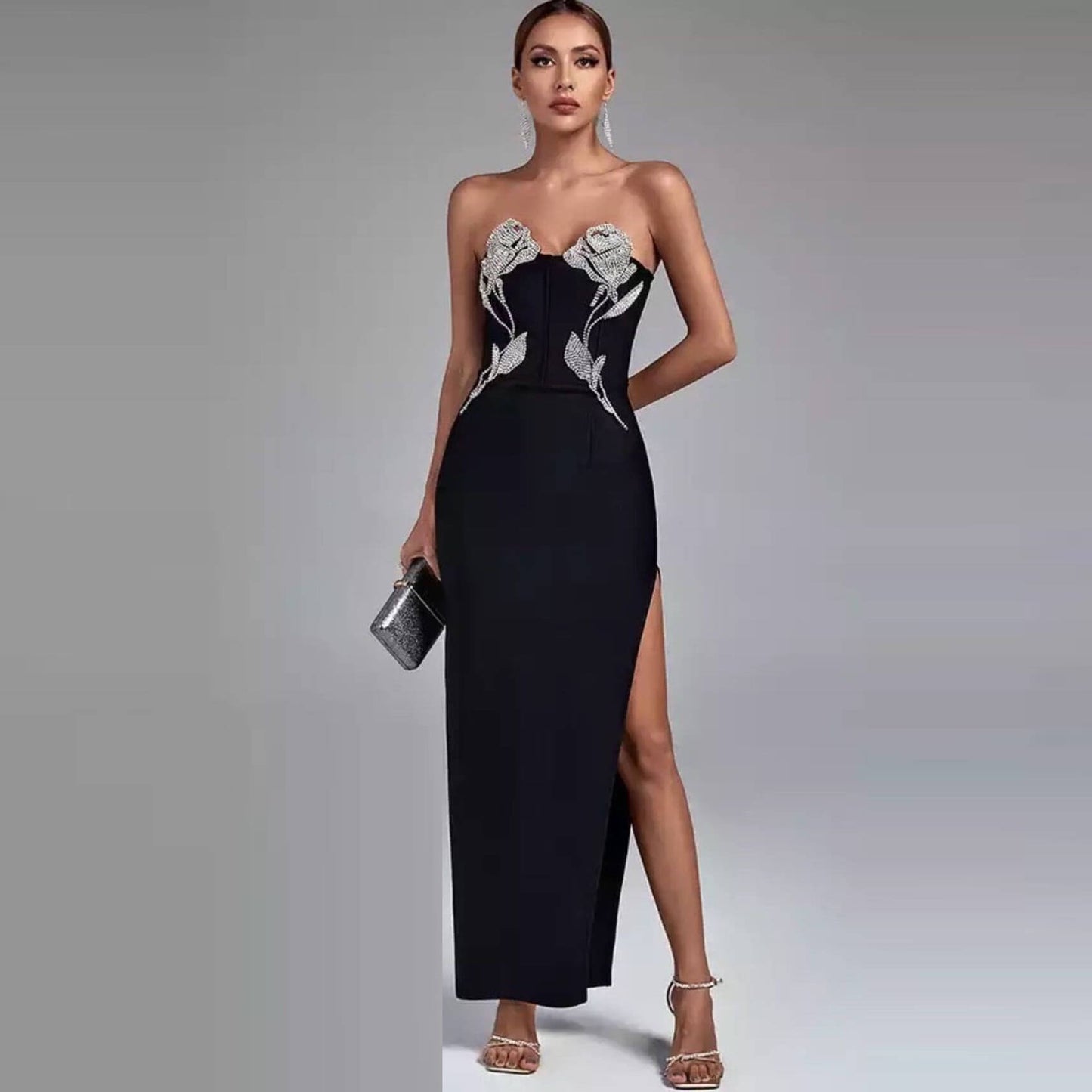 Black Sheath Dress with Diamonds