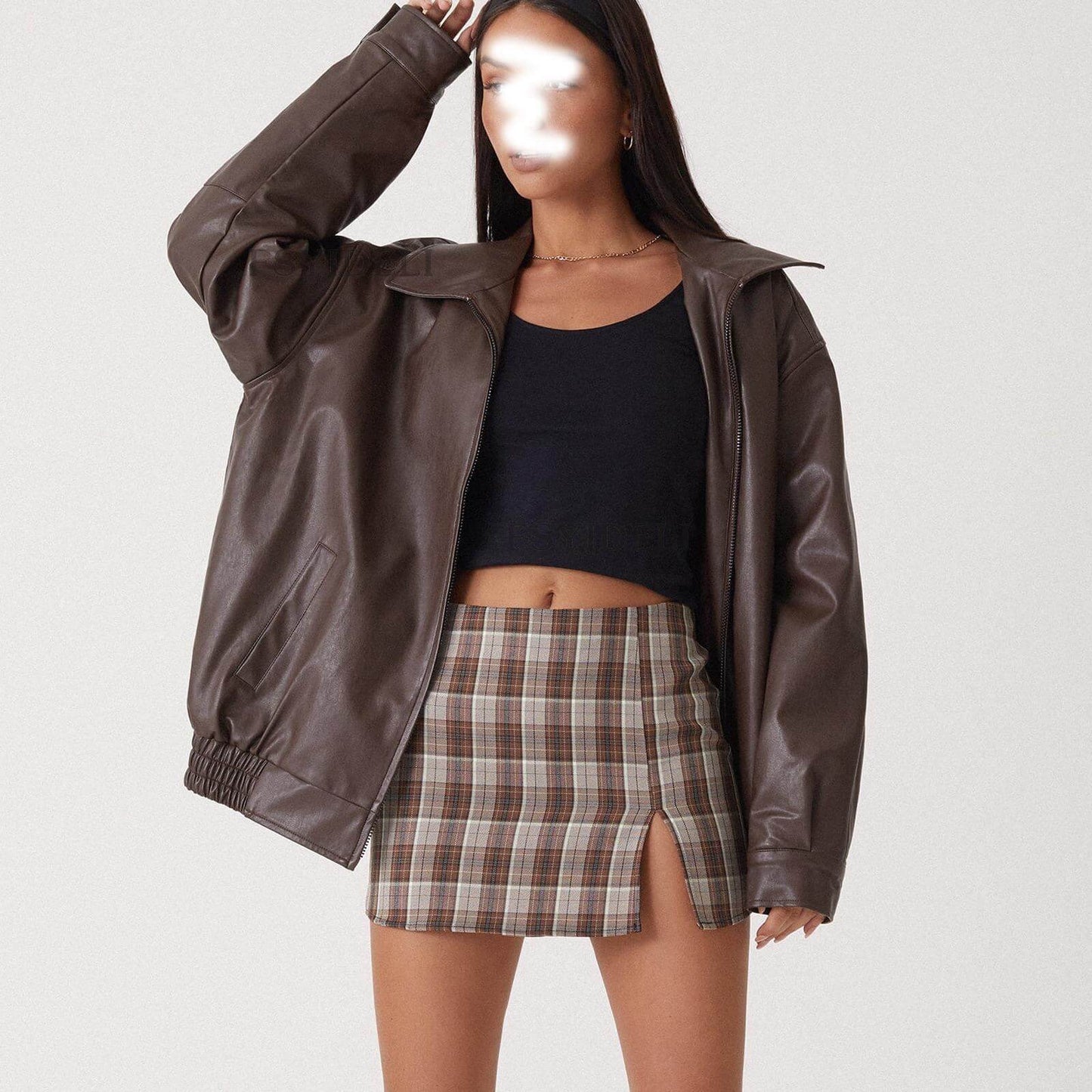 Biker Style Lapel PU Leather Jacket Top