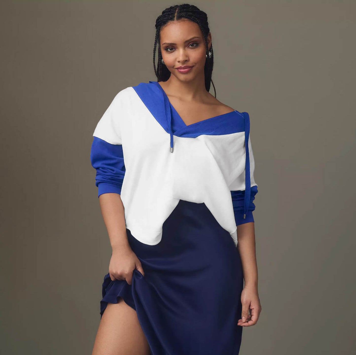 Casual Loose Color Block Hooded Sweatshirt