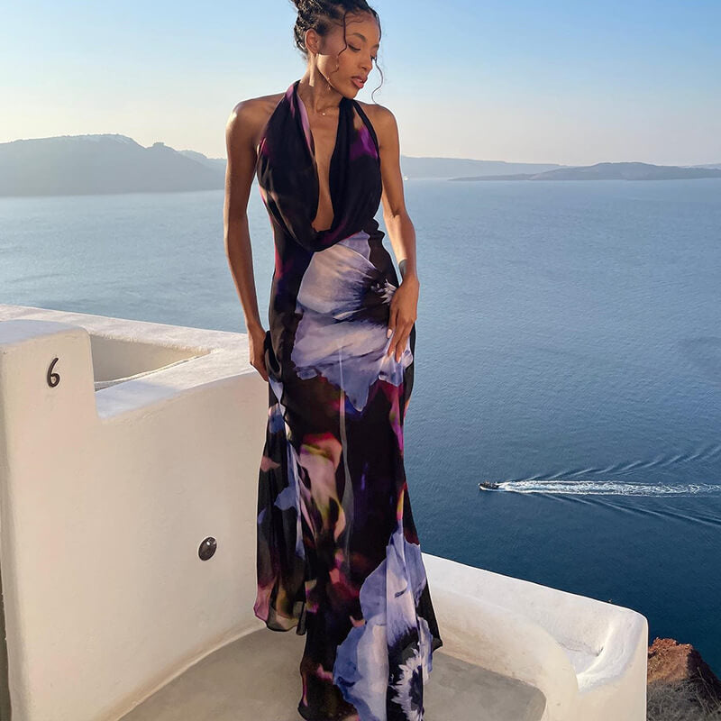 Sexy plunging neckline mid-length dress