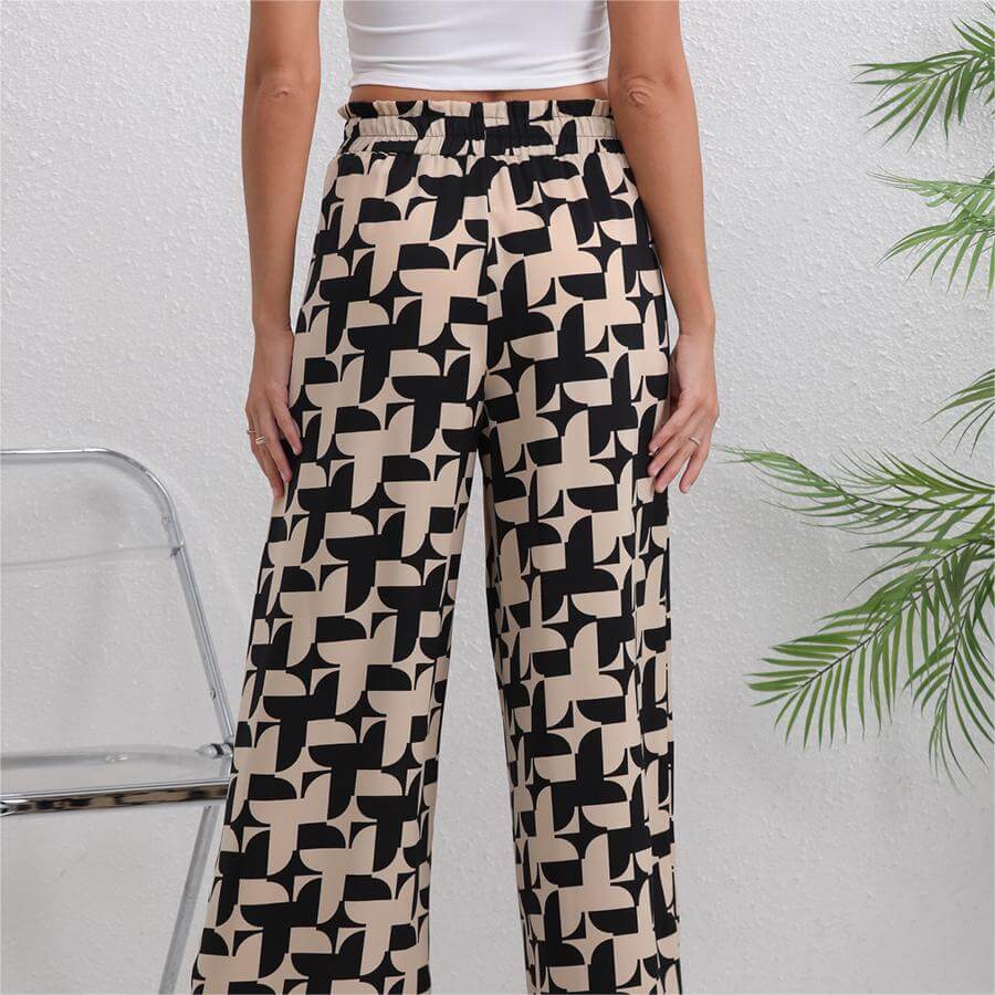 Casual Printed Loose Wooden Trim Pants