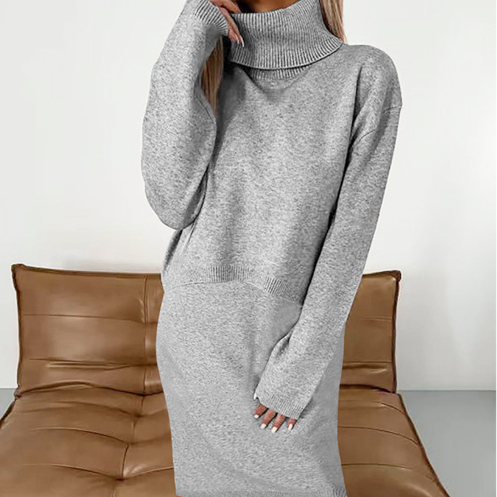 Long Pure Color Knitted Dress With High Neck