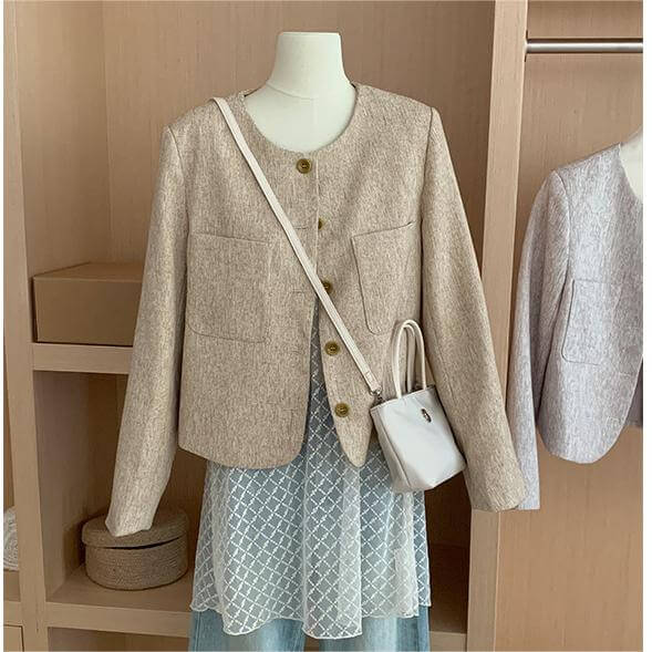 Early Spring Round Neck Small Perfume Short Jacket