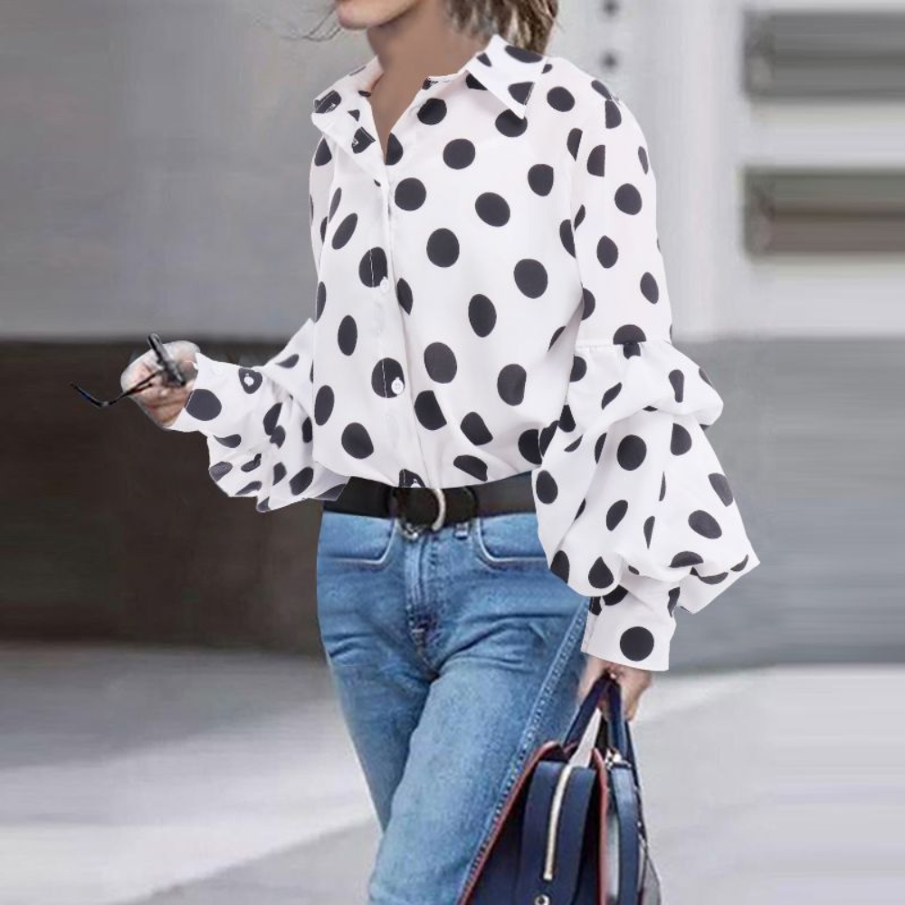 Loose-Fitting Leopard Print Polka Dot Long Sleeve Shirt
