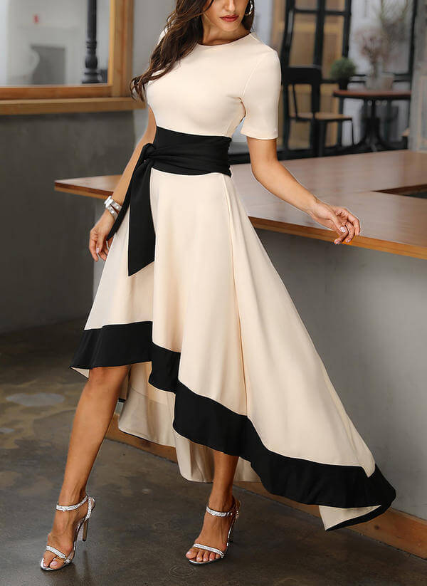 Colour Block Asymmetric Party Dress