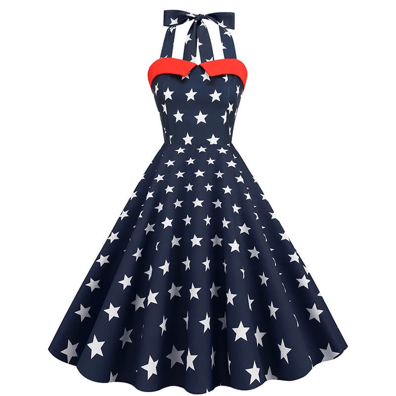 Independence Day Flag Neck Vintage Dress