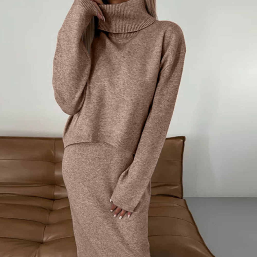 Long Pure Color Knitted Dress With High Neck