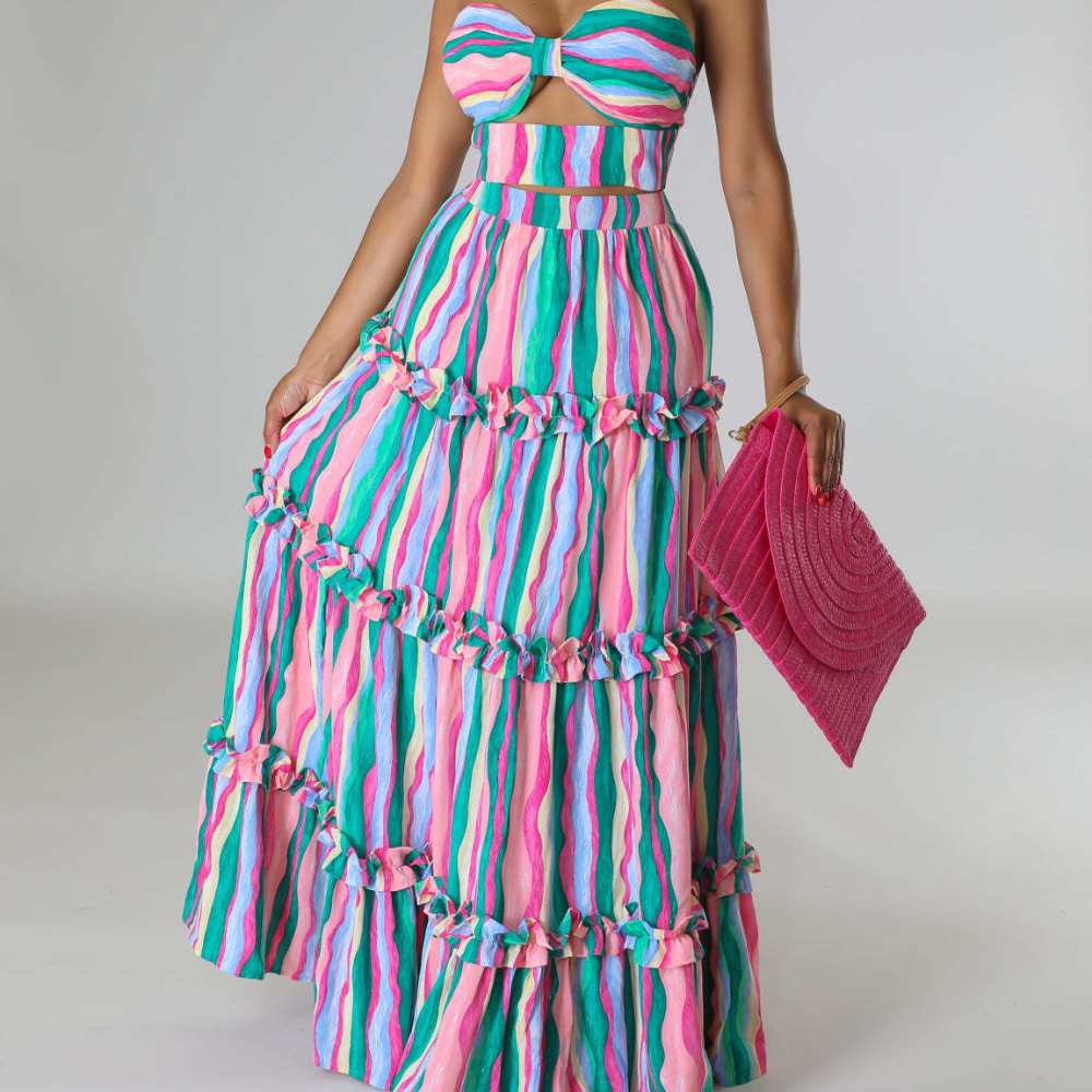 Strapless Striped Print Fashion Dress