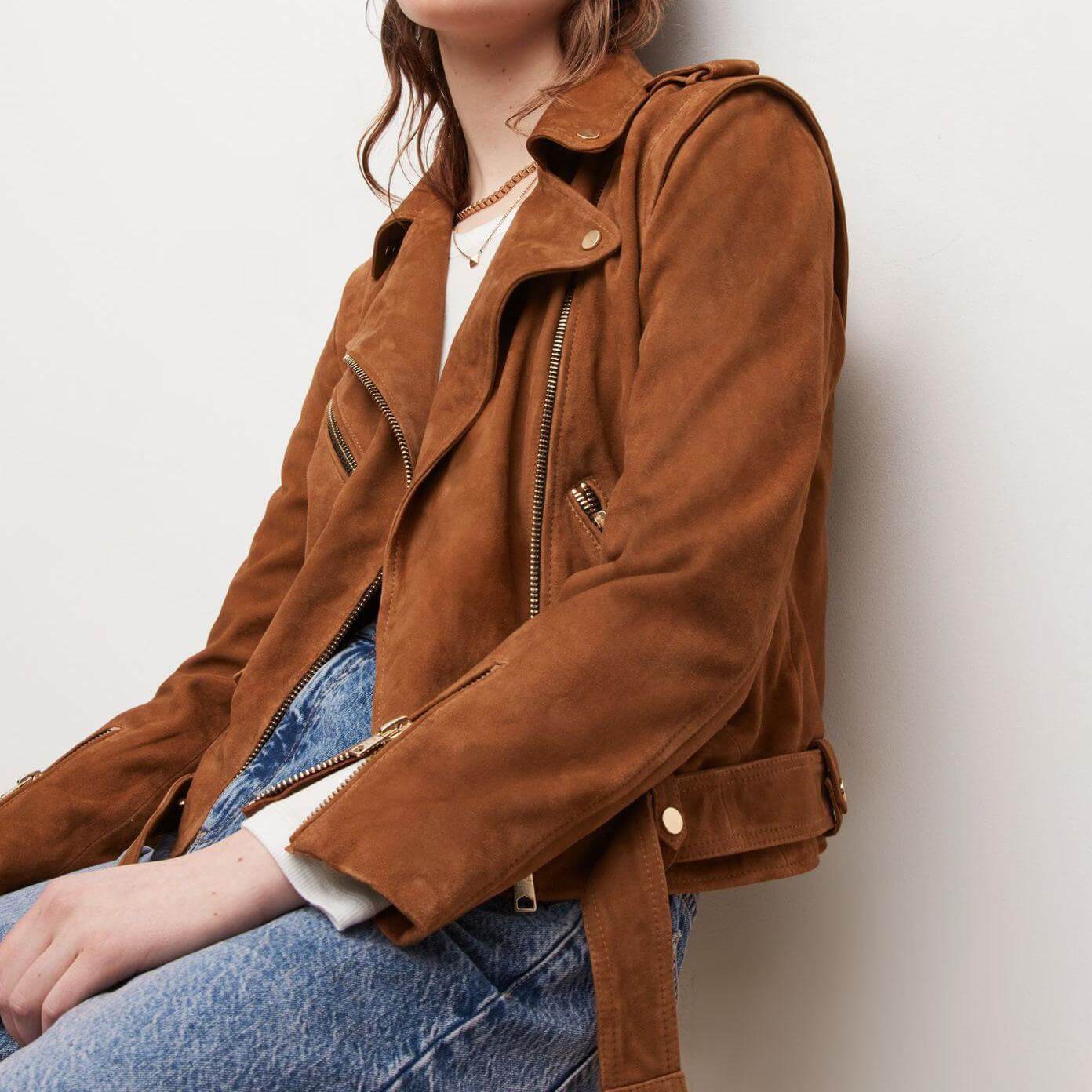 Multi Zipper Short Brown Leather Coat Jacket