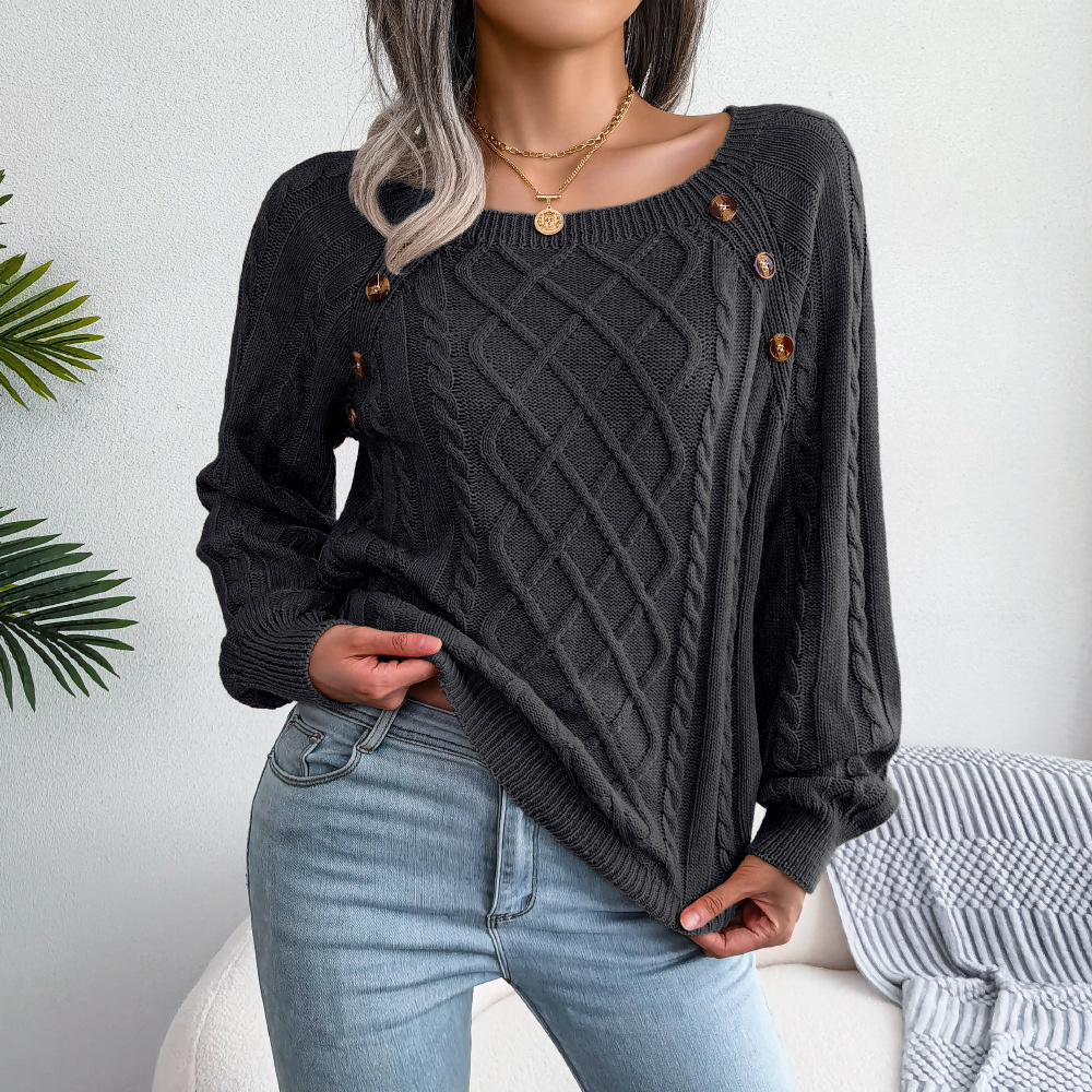 Cable Knit Button Detail Sweater