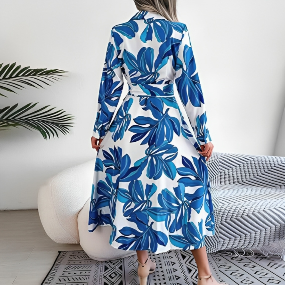 Floral Print Tie Waist Shirt Dress