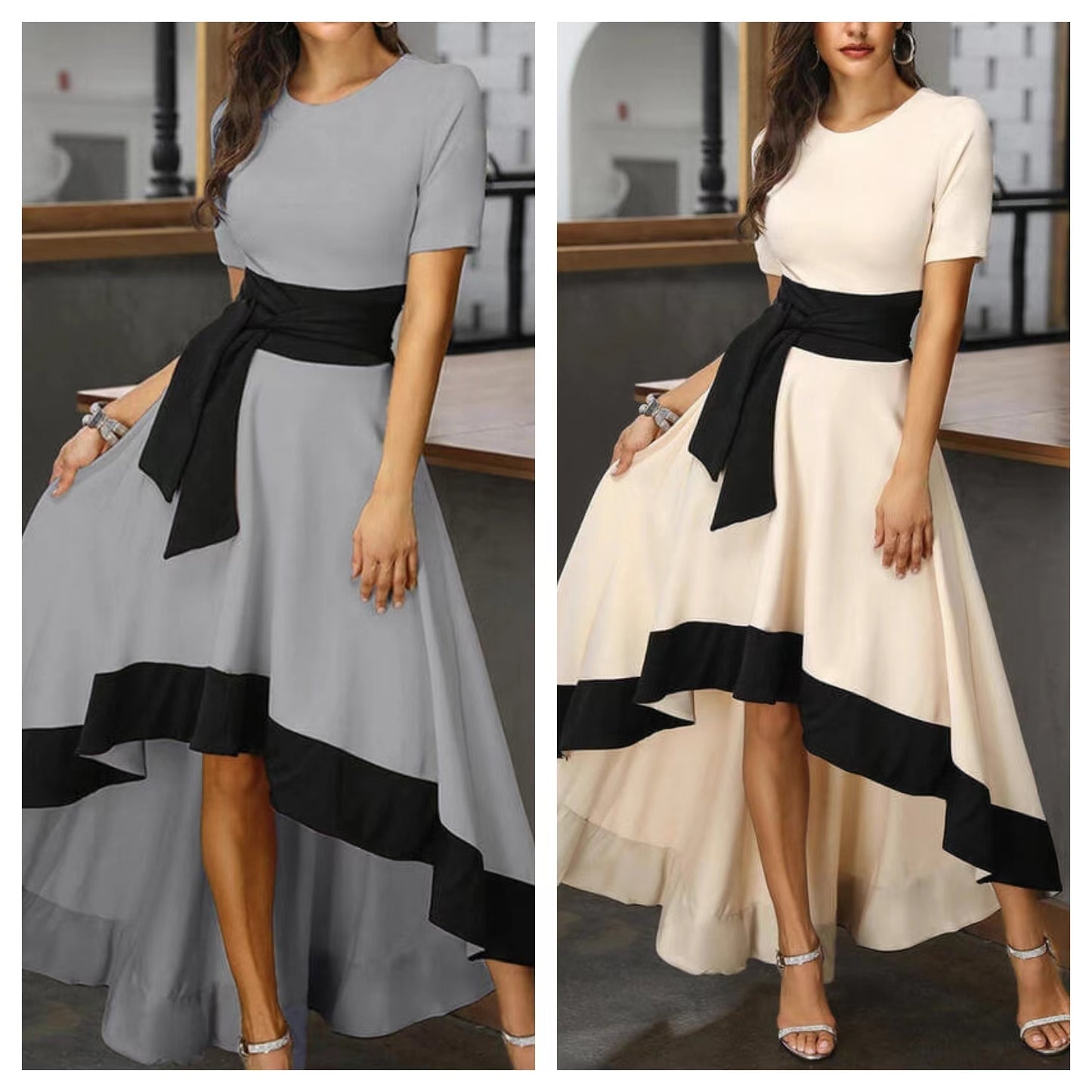 Colour Block Asymmetric Party Dress