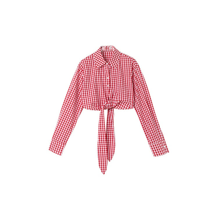REINAREA New Spring Summer Women's Retro Y2K Red Plaid Shirt