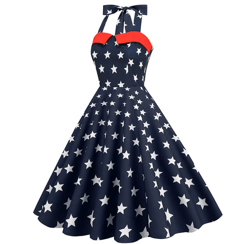 Independence Day Flag Neck Vintage Dress