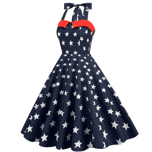 Independence Day Flag Neck Vintage Dress
