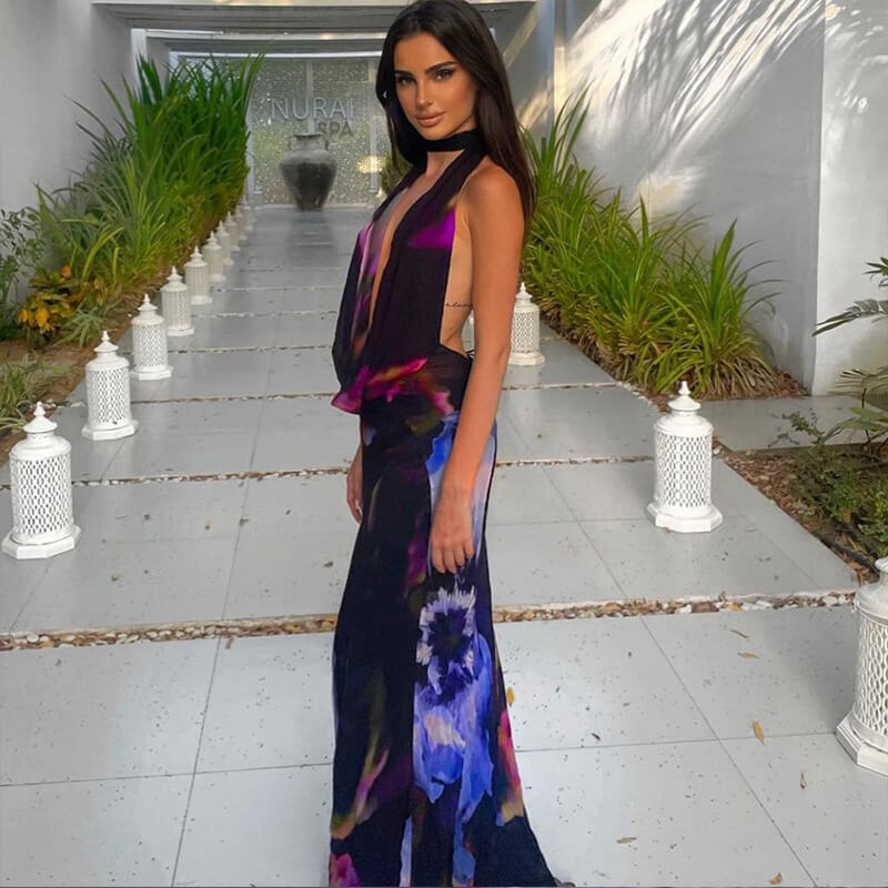 Sexy plunging neckline mid-length dress