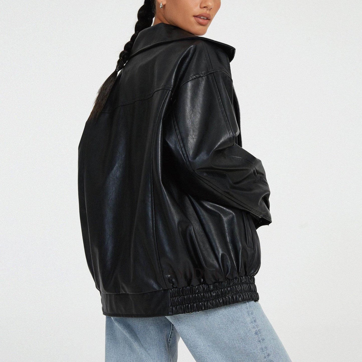 Biker Style Lapel PU Leather Jacket Top