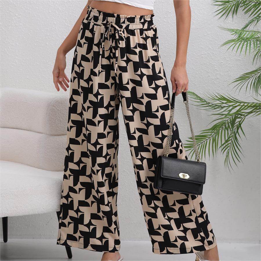 Casual Printed Loose Wooden Trim Pants