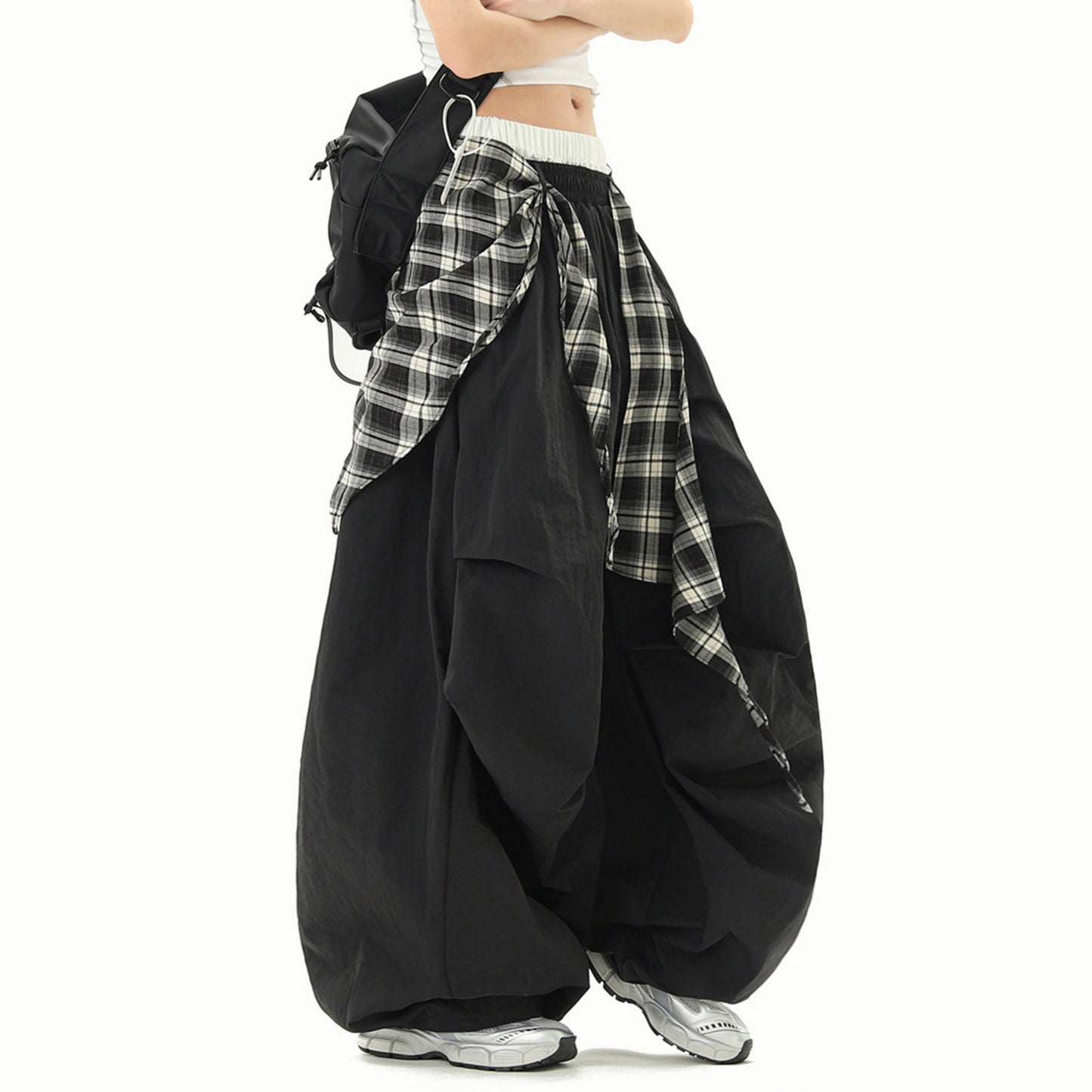 REINAREA New Spring Summer Women's Hip-Hop Layered Street Dance Loose Wide-Leg Paratrooper Pants
