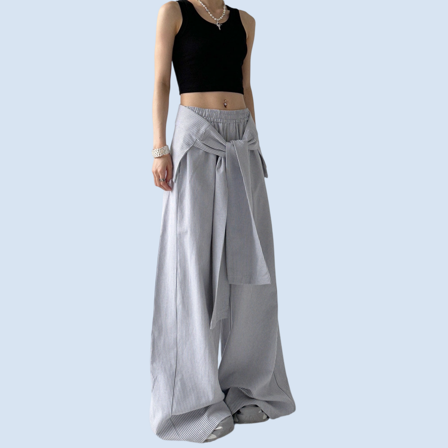 REINAREA New Spring Summer Striped Casual Pants Women Tie Waist Loose Trousers