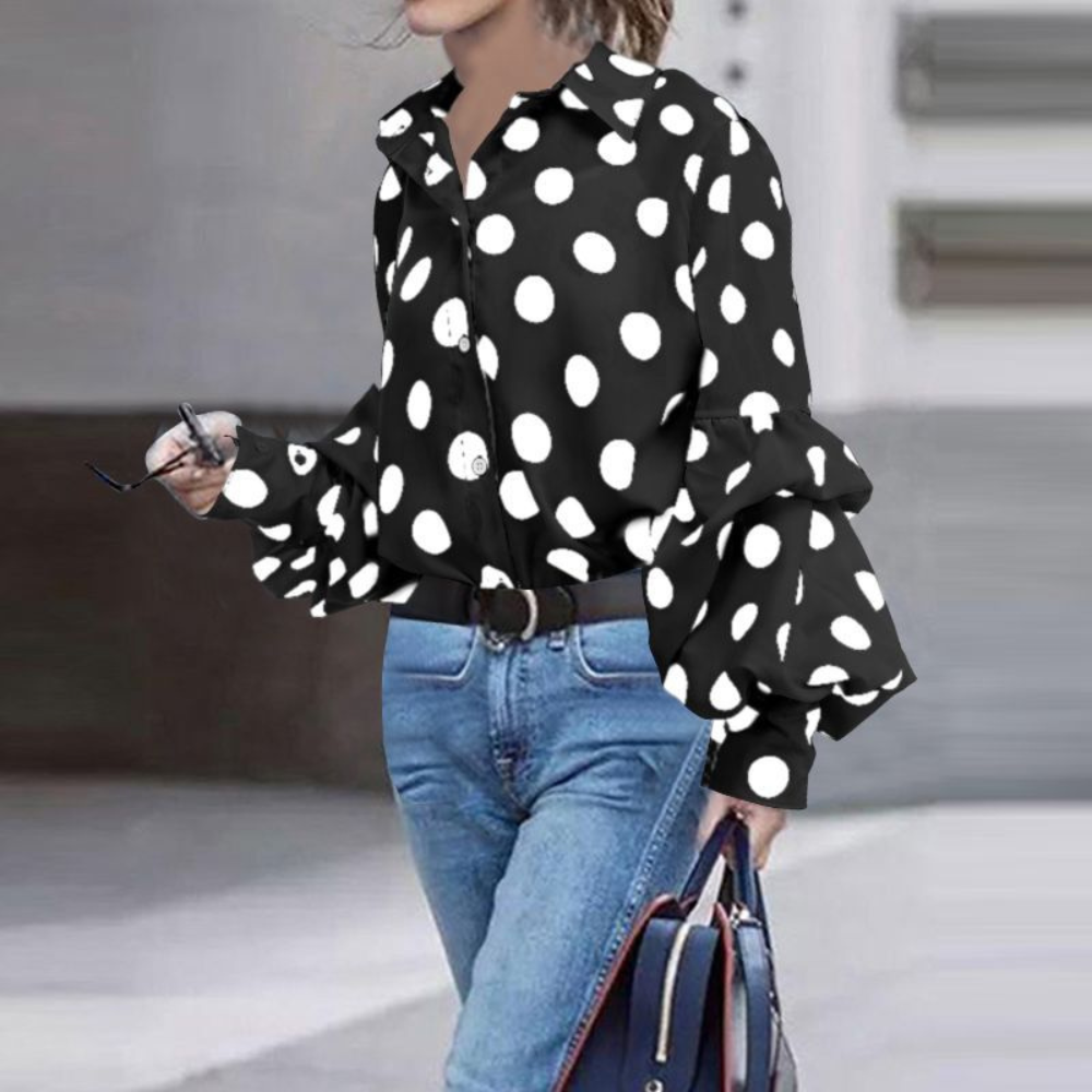 Loose-Fitting Leopard Print Polka Dot Long Sleeve Shirt