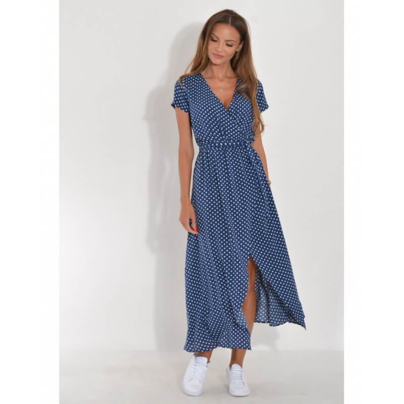 V-Neck Split Mid-Length Printed Dress