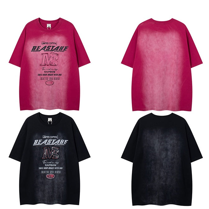 REINAREA American Streetwear Crew Neck Short-Sleeve T-Shirt Washed Vintage Half-Sleeve Top