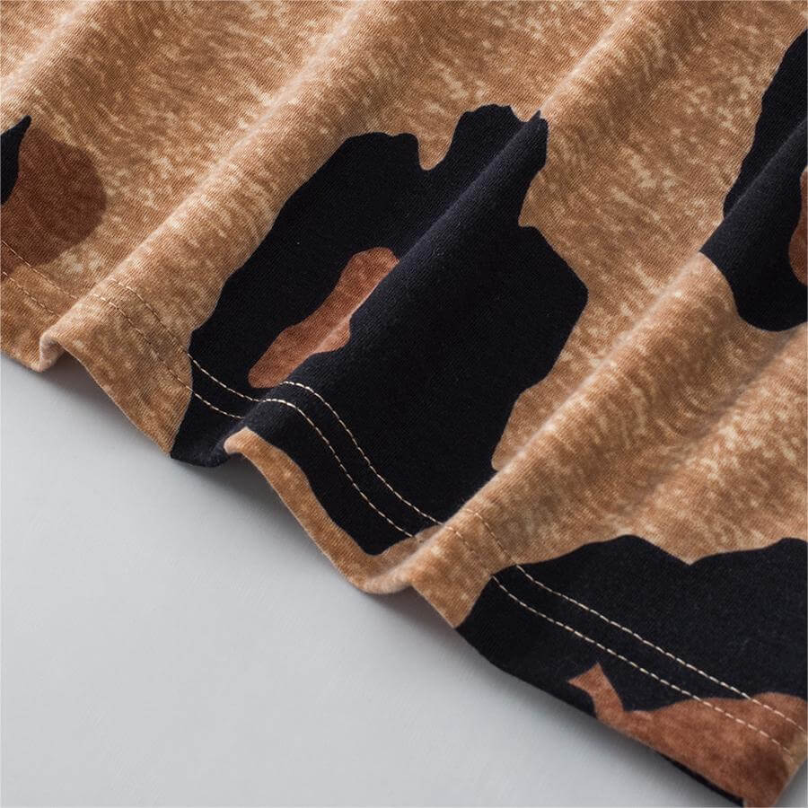 V-Neck Leopard Print Short Sleeve Shirt