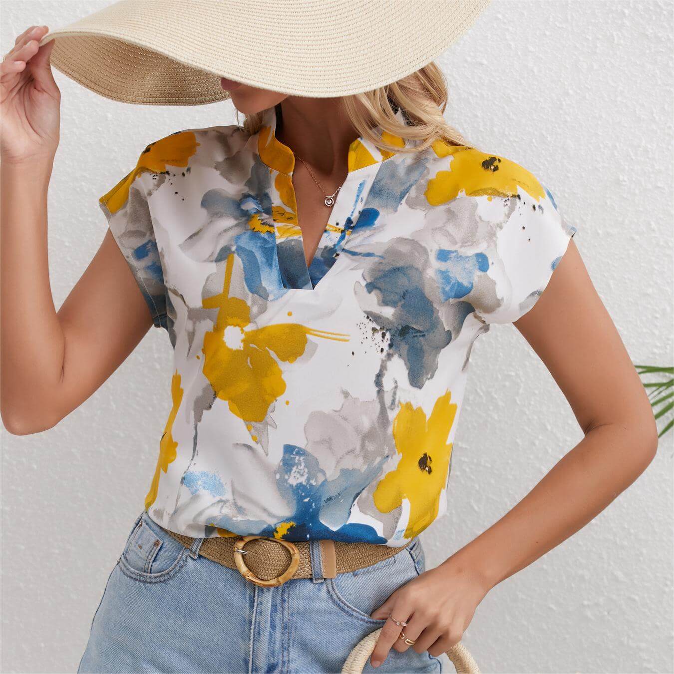 Printed Loose Short Sleeve Women's Shirt