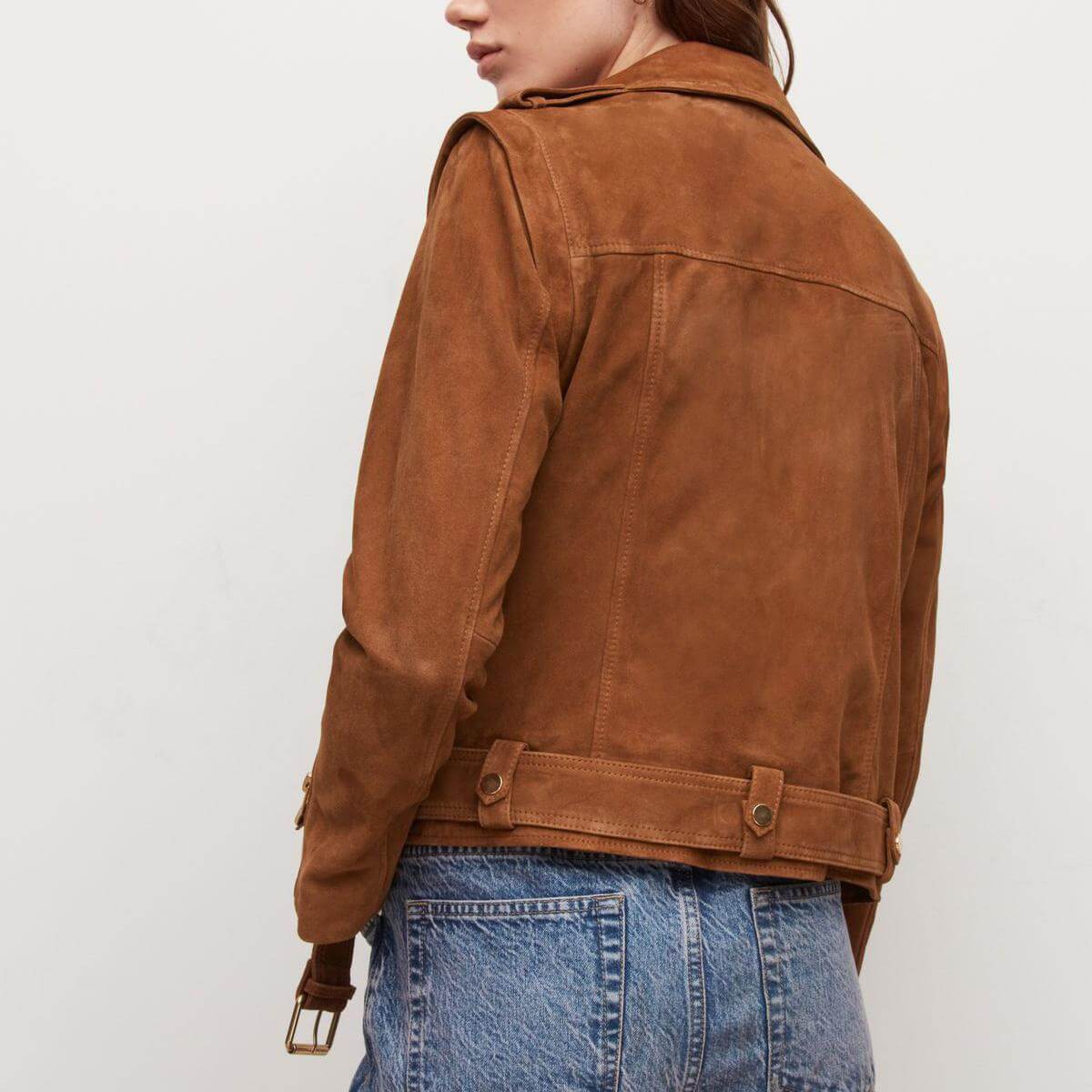 Multi Zipper Short Brown Leather Coat Jacket