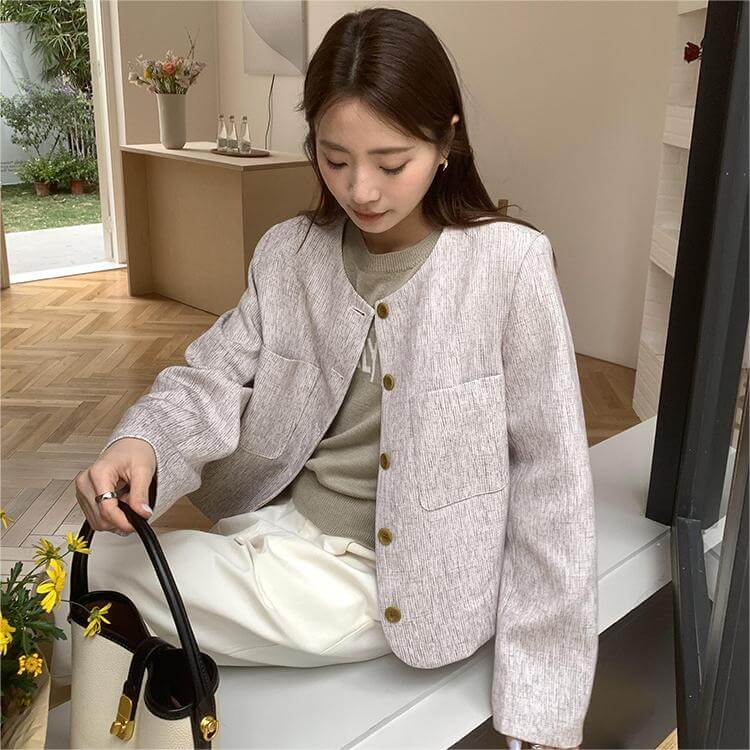 Early Spring Round Neck Small Perfume Short Jacket
