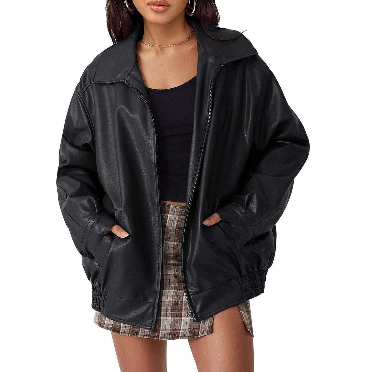 Biker Style Lapel PU Leather Jacket Top