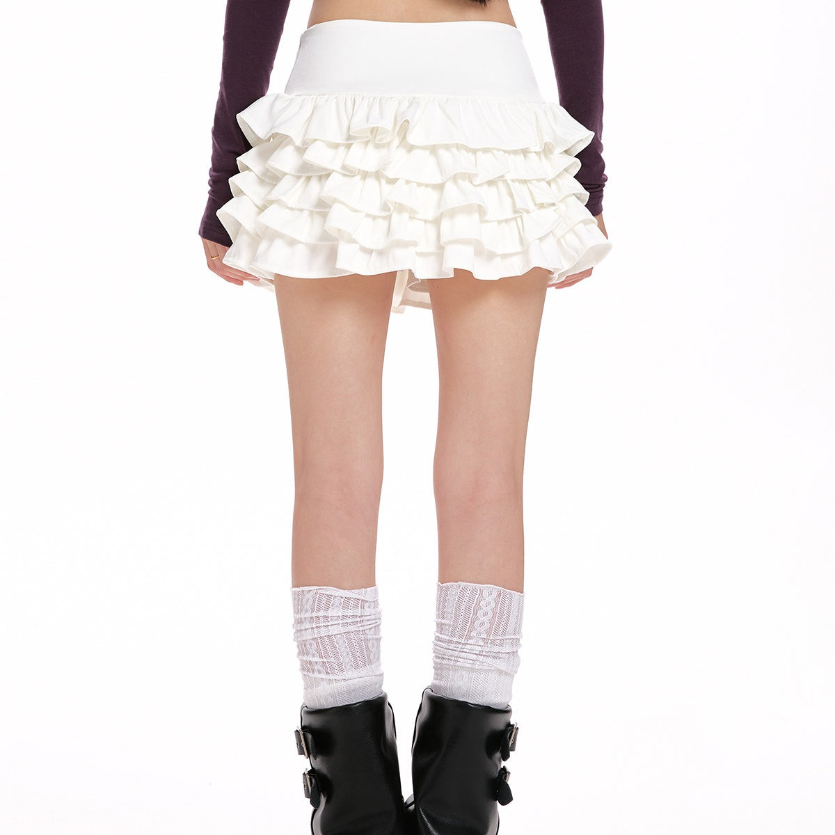 REINAREA White Puffy Tiered Skirt for Women High-Waisted A-Line Mini Skirt 【092】