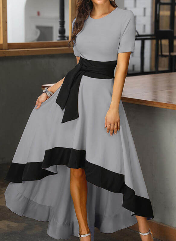 Colour Block Asymmetric Party Dress
