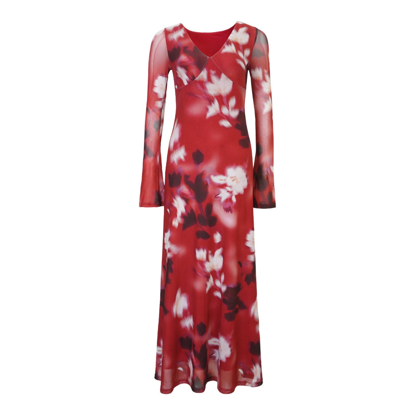 REINAREA New Spring Summer Women Retro Print V-Neck Long Dress