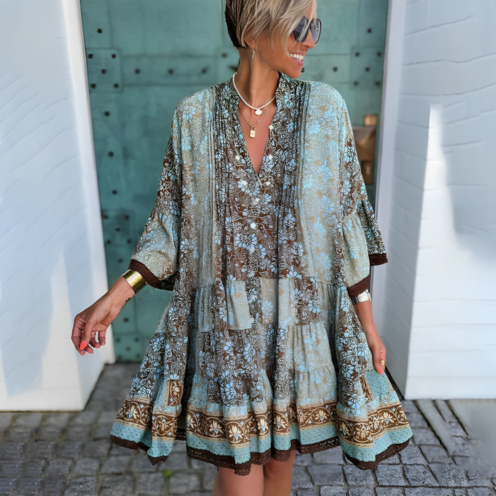 Fresh Print Green Mini Dress
