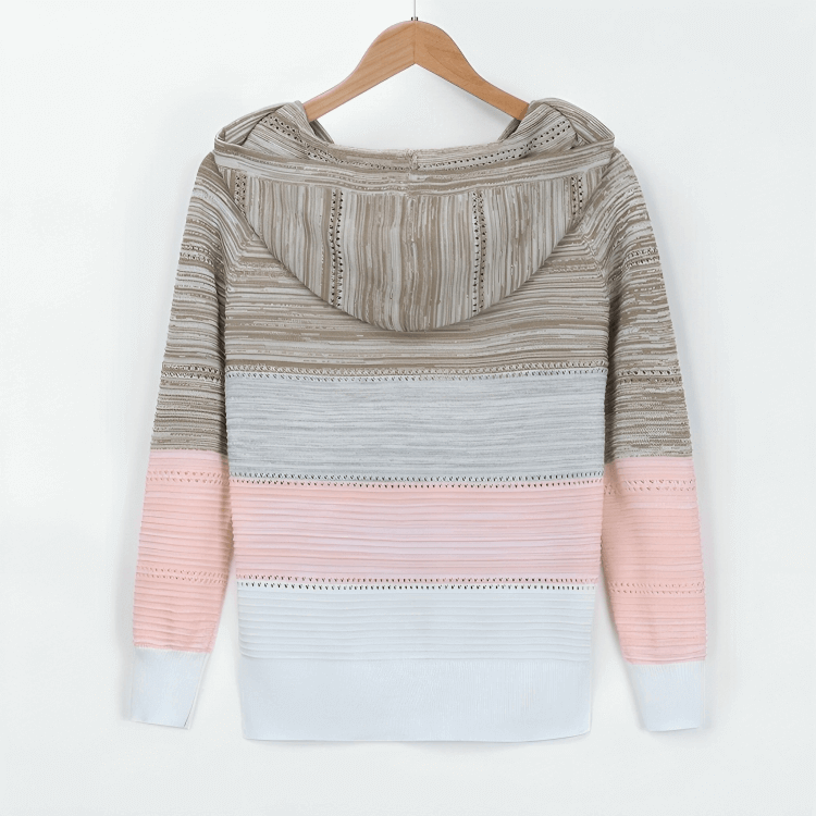 Sweet Tea Striped Open-Knit Long Sleeve Hooded Pullover