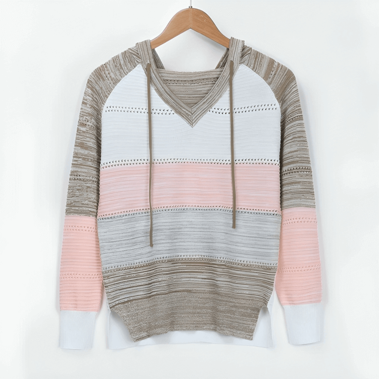 Sweet Tea Striped Open-Knit Long Sleeve Hooded Pullover
