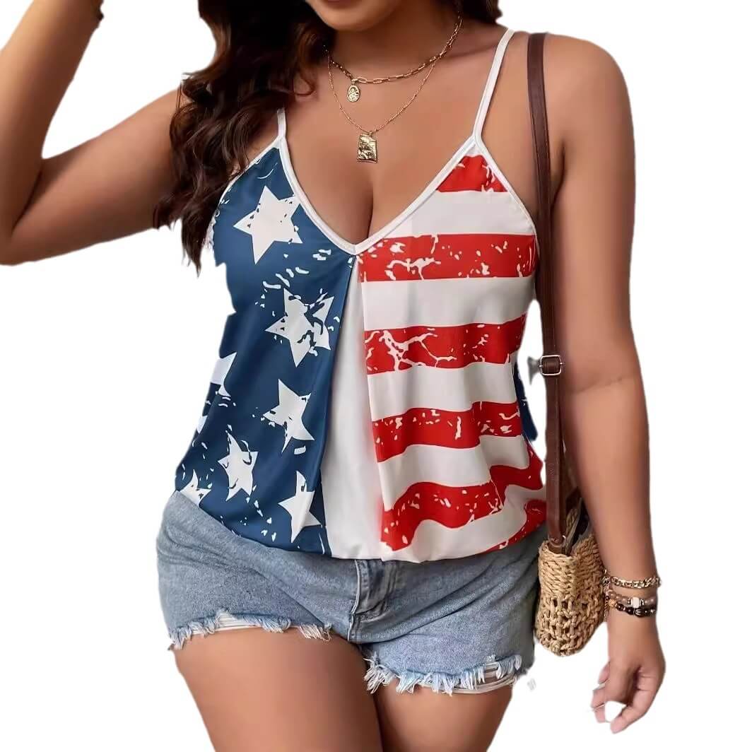 Independence Day Flag Print Sleeveless Tank Top