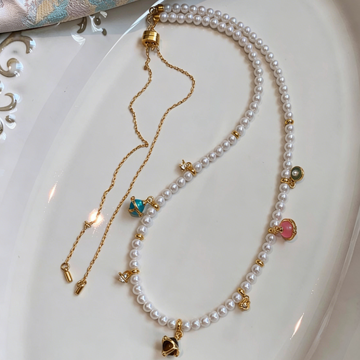 REINAREA Women’s Long Luxury Natural Opal & Colorful Pearl Necklace Elegant High-End Accessory for Sweater Chain【058】