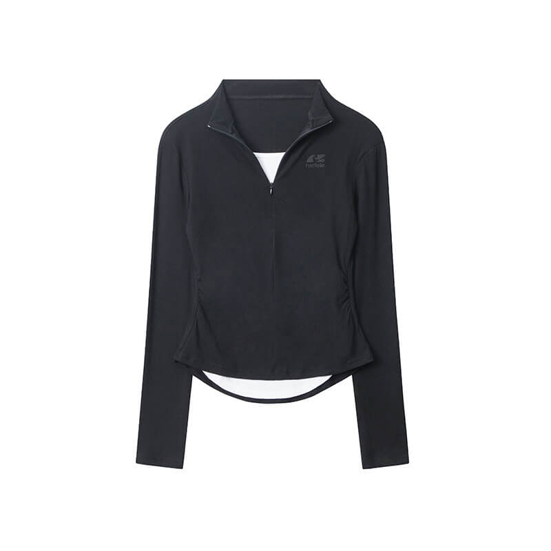 Slim Half Zipper Fake Two Piece Long Sleeve T-Shirt
