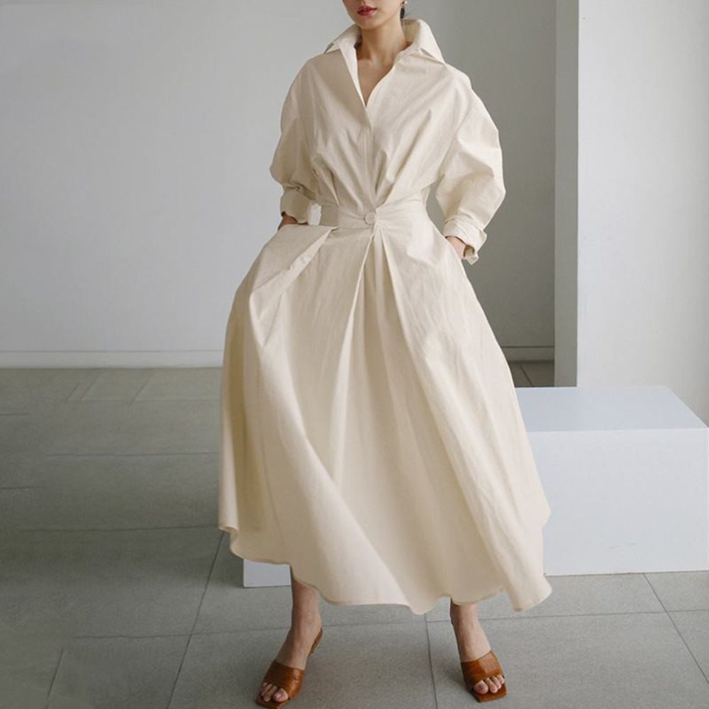 Fold Over Collar Side Pocket Maxi Dress