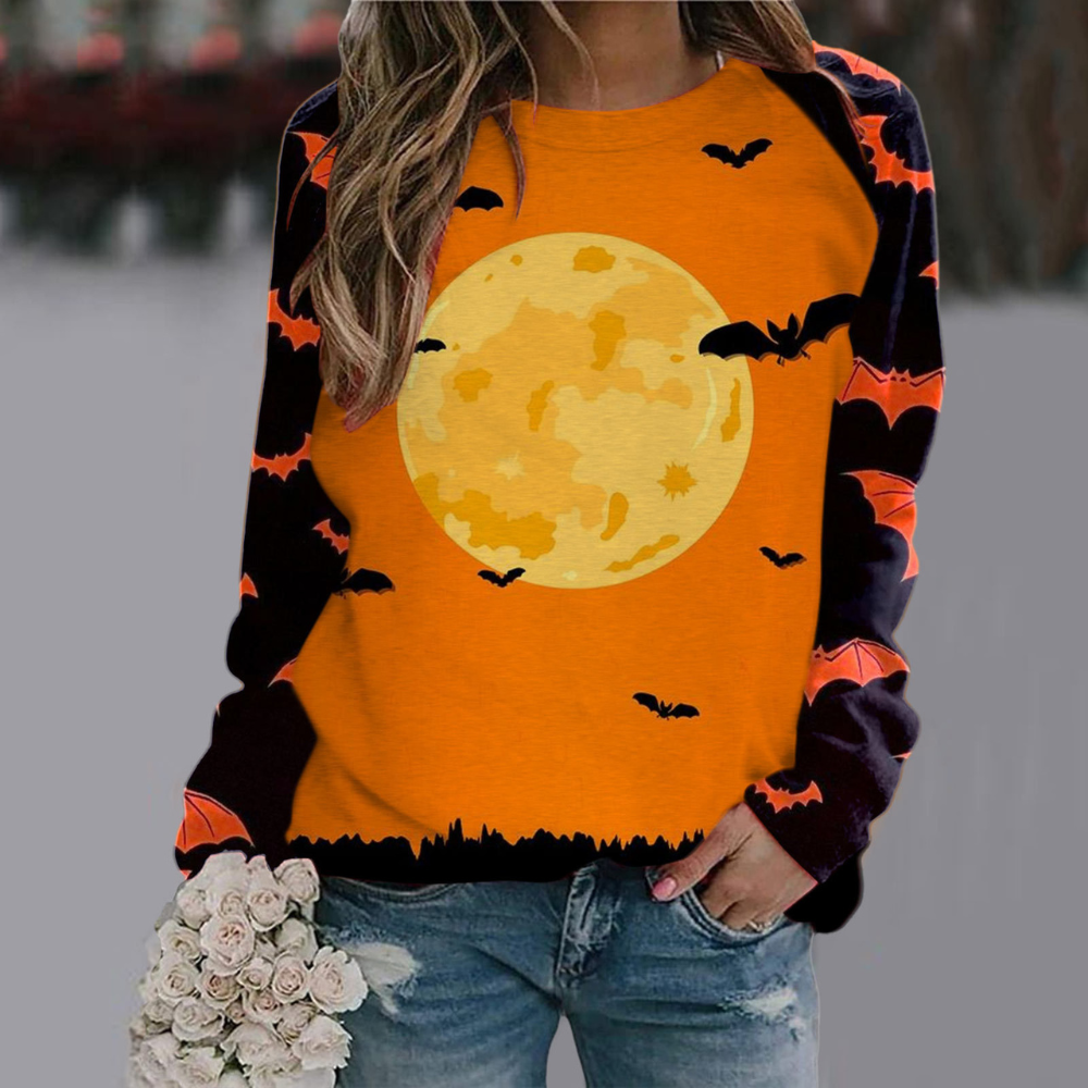Cool Halloween Round Neck Print Top