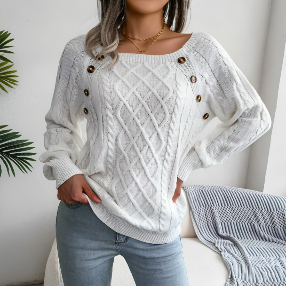 Cable Knit Button Detail Sweater