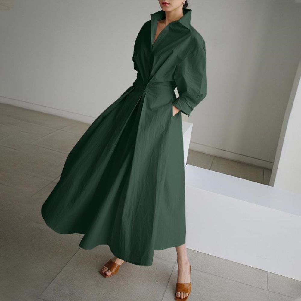 Fold Over Collar Side Pocket Maxi Dress