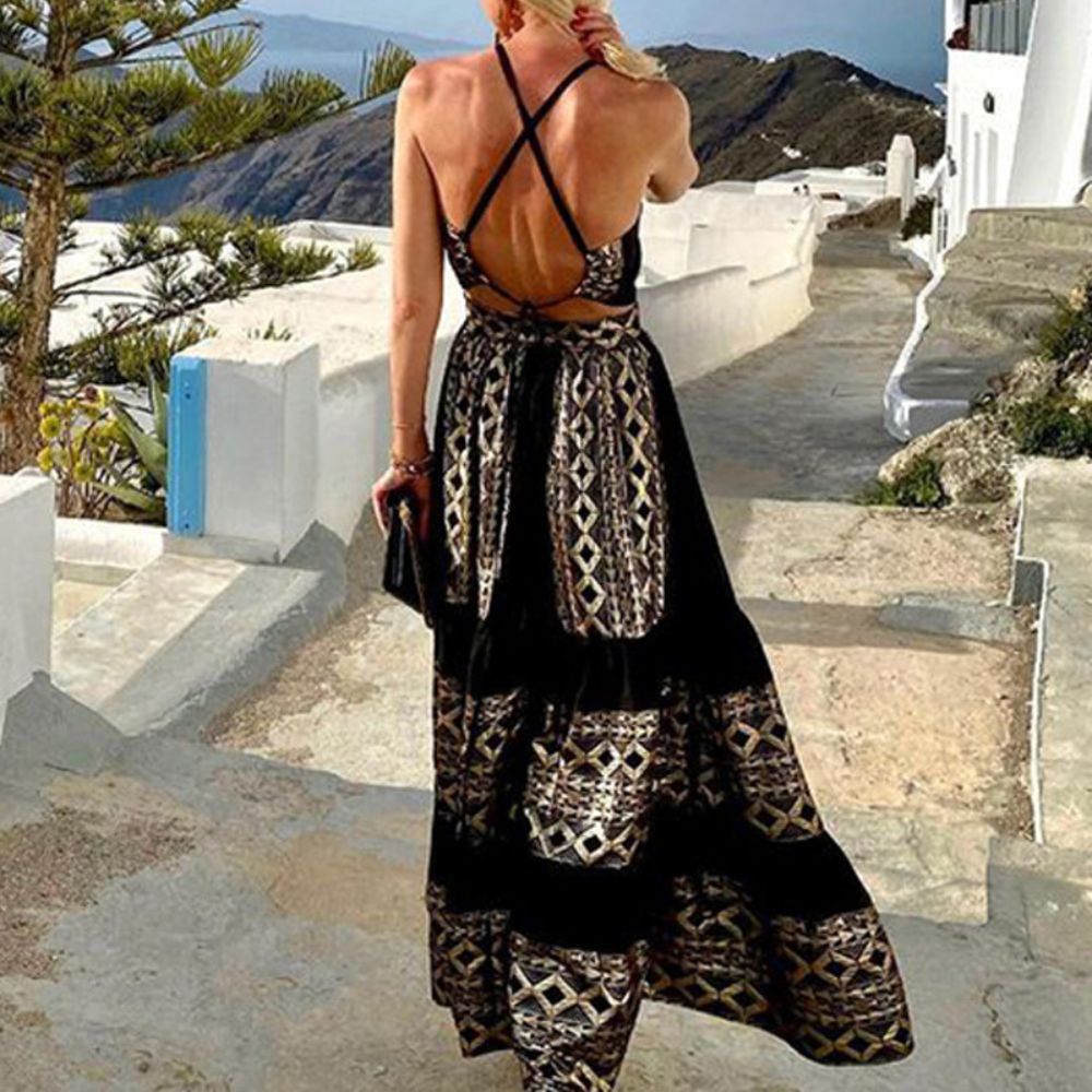 Boho Off Shoulder Vintage Backless Dress